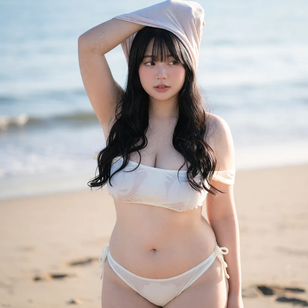 ムチムチボディの後輩とビーチで再会〜「この水着、似合ってる…？」夕暮れのビーチ〜