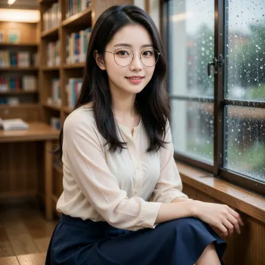 雨の図書館出会い